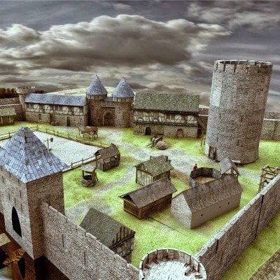 Vue 3D du château au XIIIe siècle